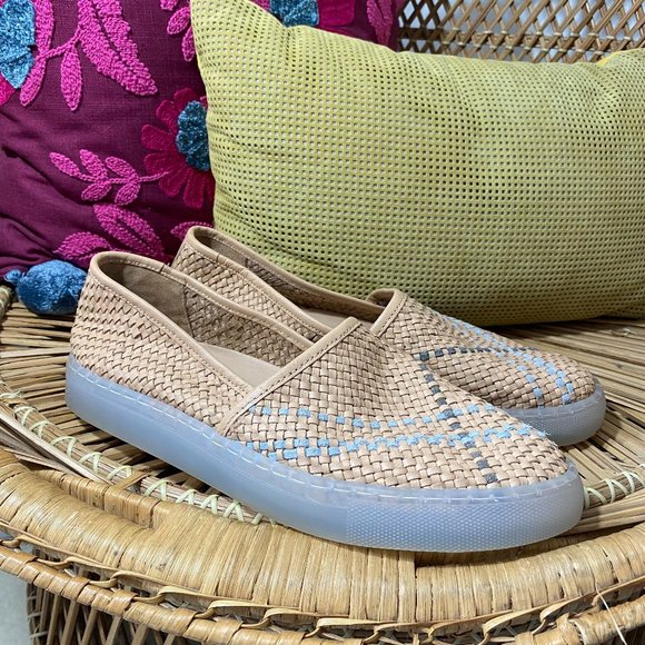 Free People Shoes - Free People Neutral Beige Leather Woven Low Top Slip On Sneakers Shoes Size 9